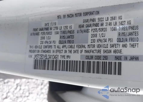 2020 Mazda Cx-9 Grand Touring from USA, damaged, VIN JM3TCBDY6L0410491